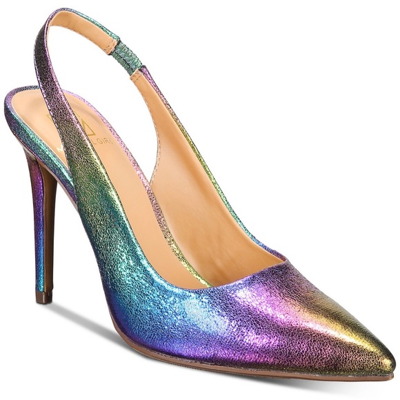 Material Girl Shoes - holographic heels green, purple and blue